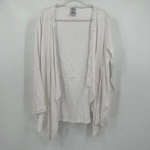 Match‎ Point USA Womens Linen Cardigan Size L Open Front Ruffle Minimalist